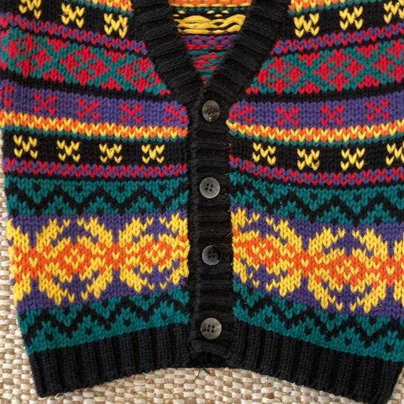 VNTG BabyGap Multi-Color Chunky Cotton V-Neck Cardigan Sweater UNISEX 12-18 mo - Picture 4 of 9